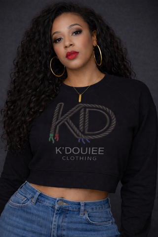 K'DOUIEE Women's Crop Raglan Fleece Crewneck Sweatshirt - Black