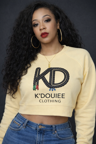 K'DOUIEE Women's Crop Raglan Fleece Crewneck Sweatshirt - Frenchy