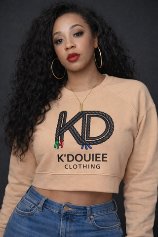 K'DOUIEE Women's Crop Raglan Fleece Crewneck Sweatshirt - Sand.