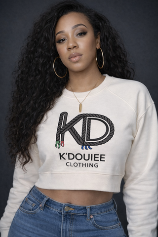 K'DOUIEE Women's Crop Raglan Fleece Crewneck Sweatshirt - White